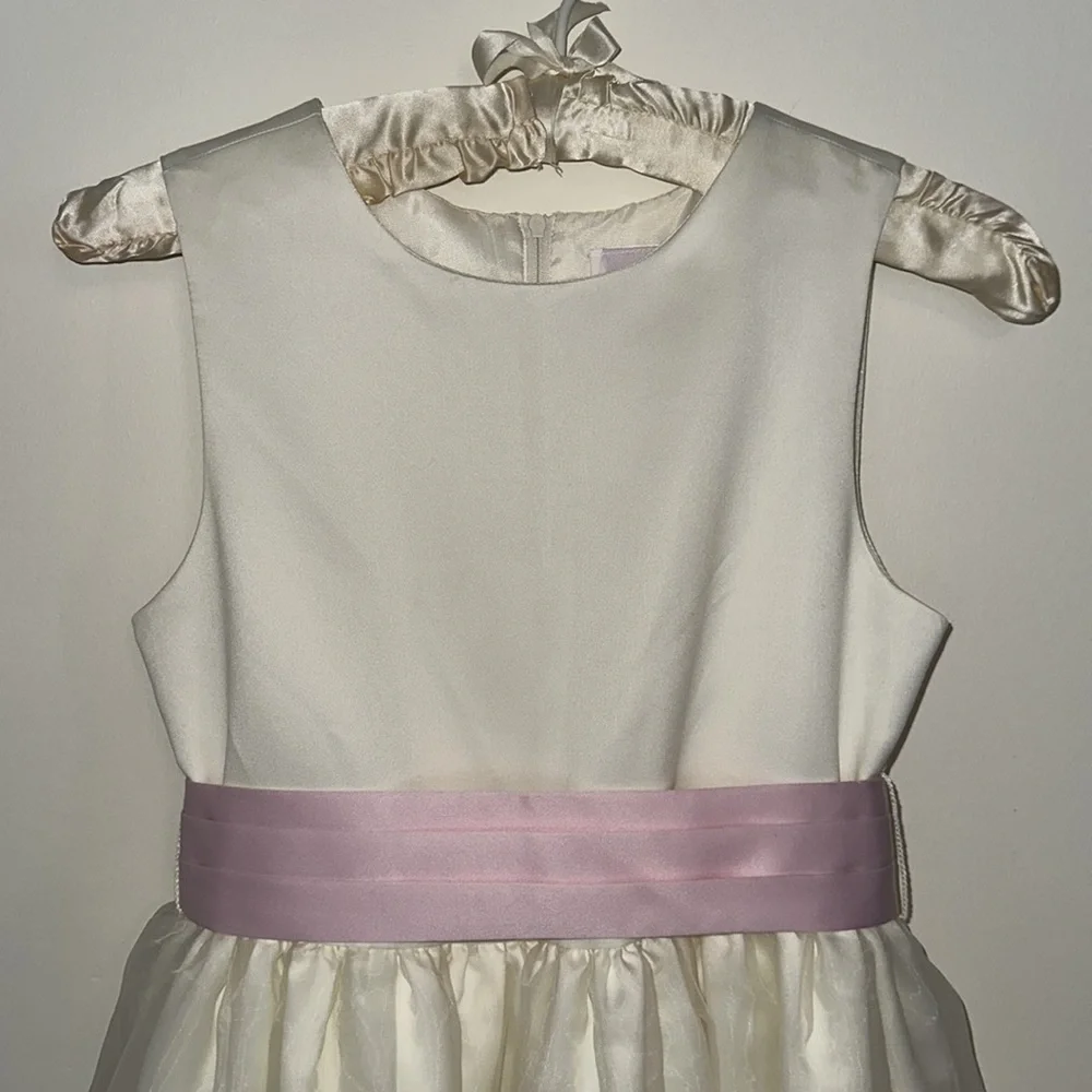 Little Miss Ivory Easter Flower Girls Dress Formal Sleeveless Pink Bow Size 12 - Picture 2 of 11